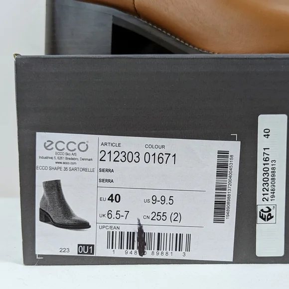 ECCO Sartorelle Shape 35 Ankle Boot Leather Inside Zip Sierra EU40 US 9-9.5 NIB - Picture 13 of 14
